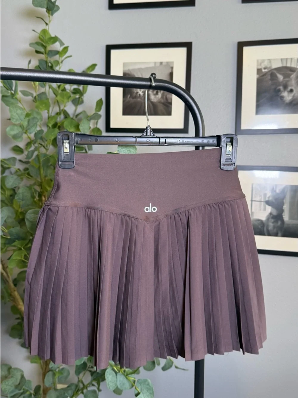 ALO Yoga Pleated Skater Mini Skirt — Chocolate Brown